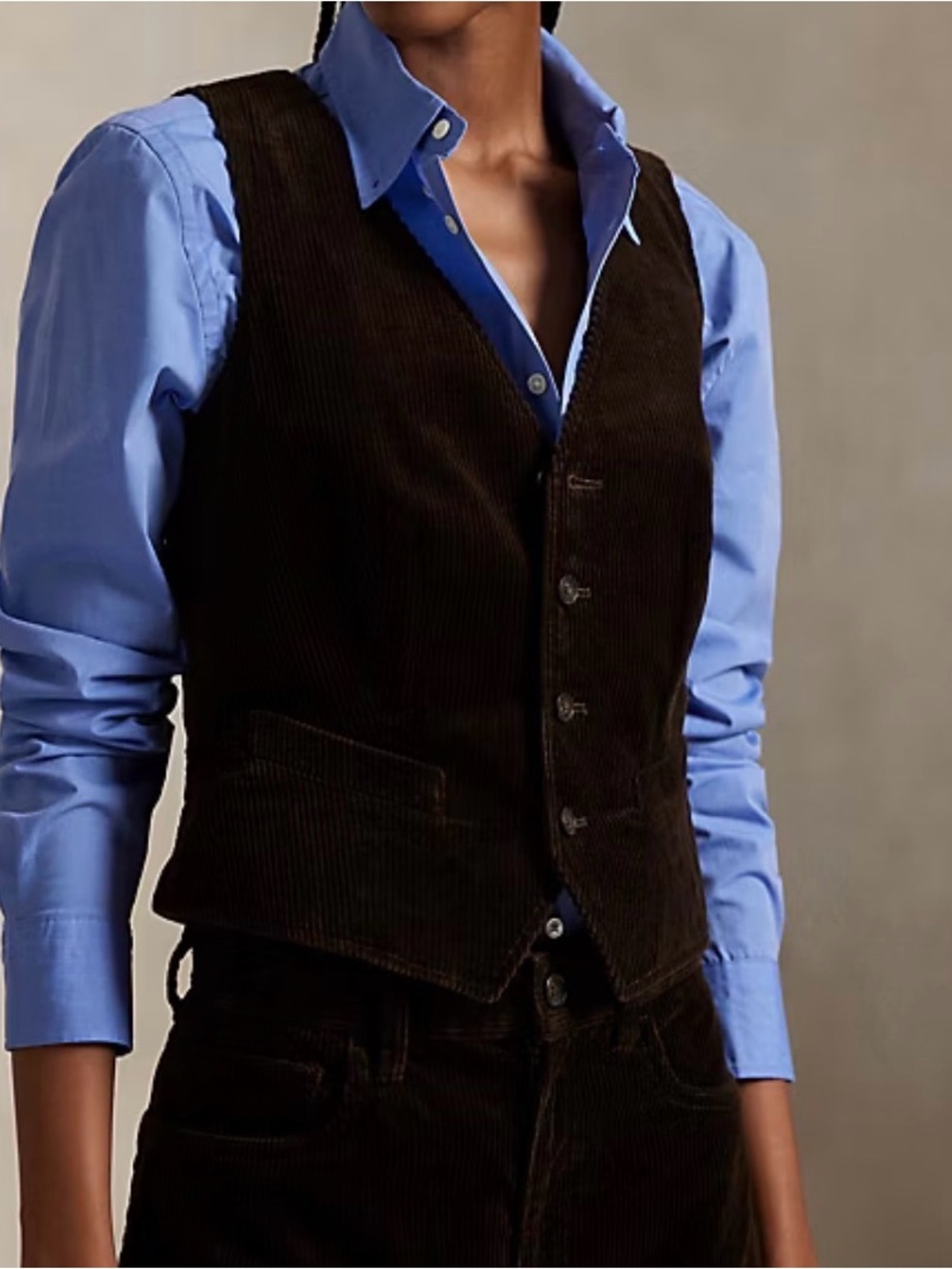Polo Ralph Lauren Women’s Corduroy Vest Brown Tuxedo Cotton Button Up Waistcoat - Picture 3 of 12